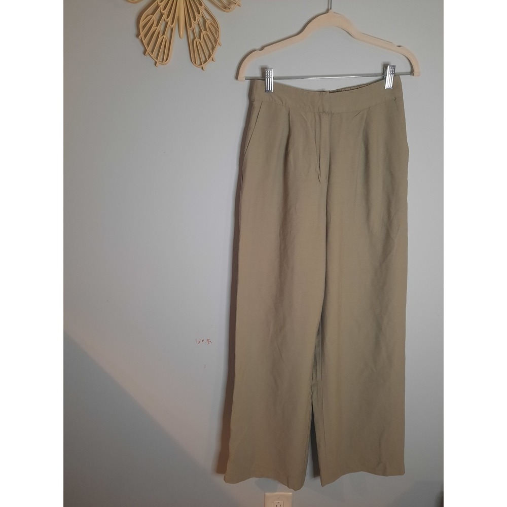 House of Harlow 1960 Tan Khaki Wide Leg Pleated High Rise Pants Small - Picture 2 of 5